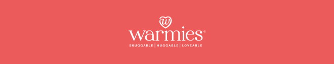 Warmies logo on red. Shop Warmies.