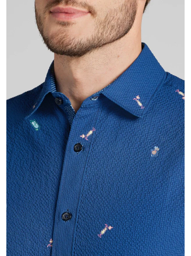 Con.Struct Tailored Fit Cocktails Seersucker Short-Sleeve Shirt