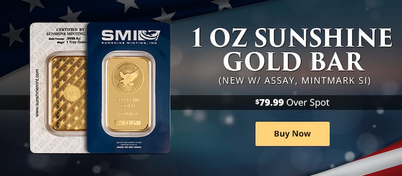 ON SALE: 1 oz Sunshine Gold Bar (New w/ Assay, MintMark SI)