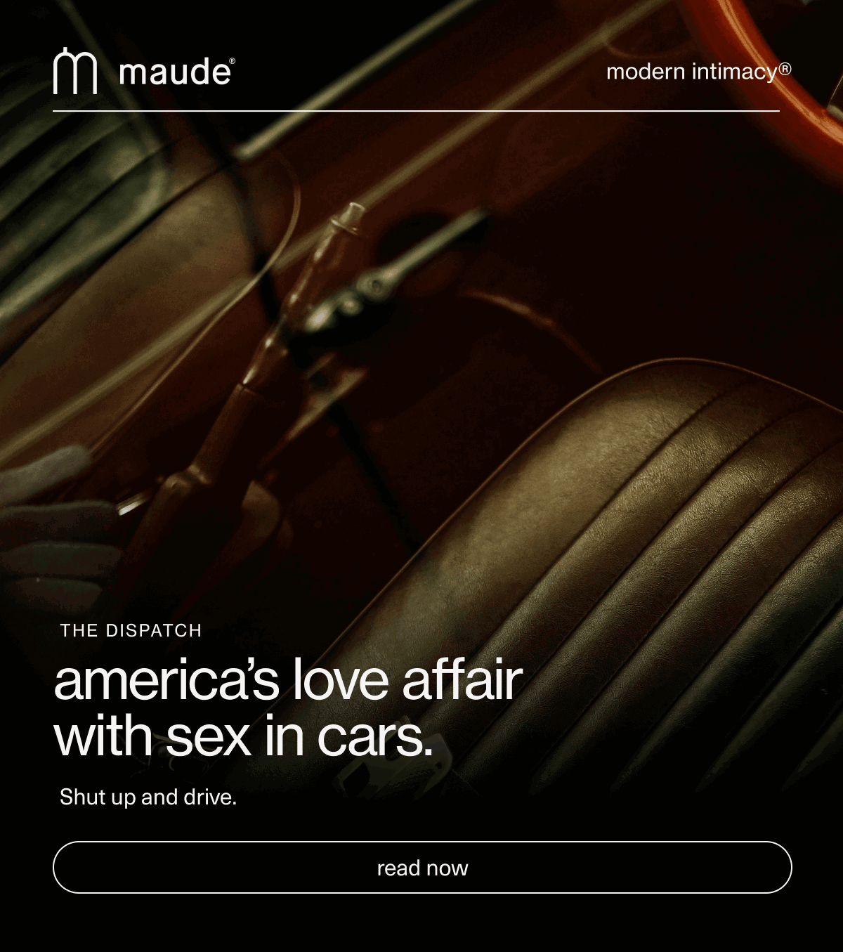 maude | modern intimacy | the dispatch | america’s love affair with sex in cars. | Shut up and drive. | [ read now ]