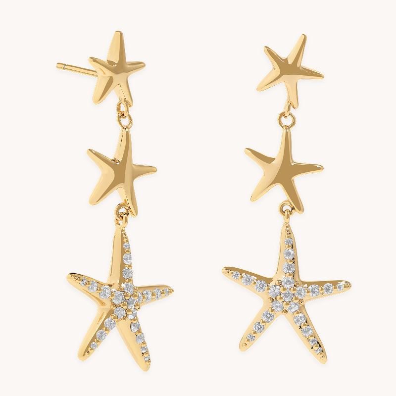 Starfish Drop Studs in Gold