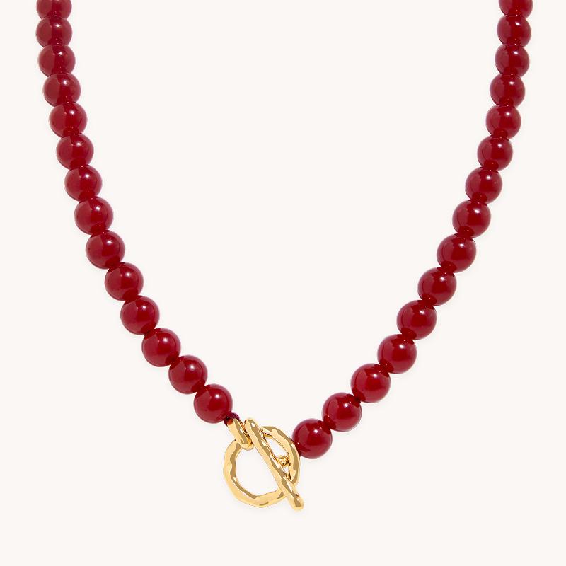 Sunset Red Beaded Necklace in Gold