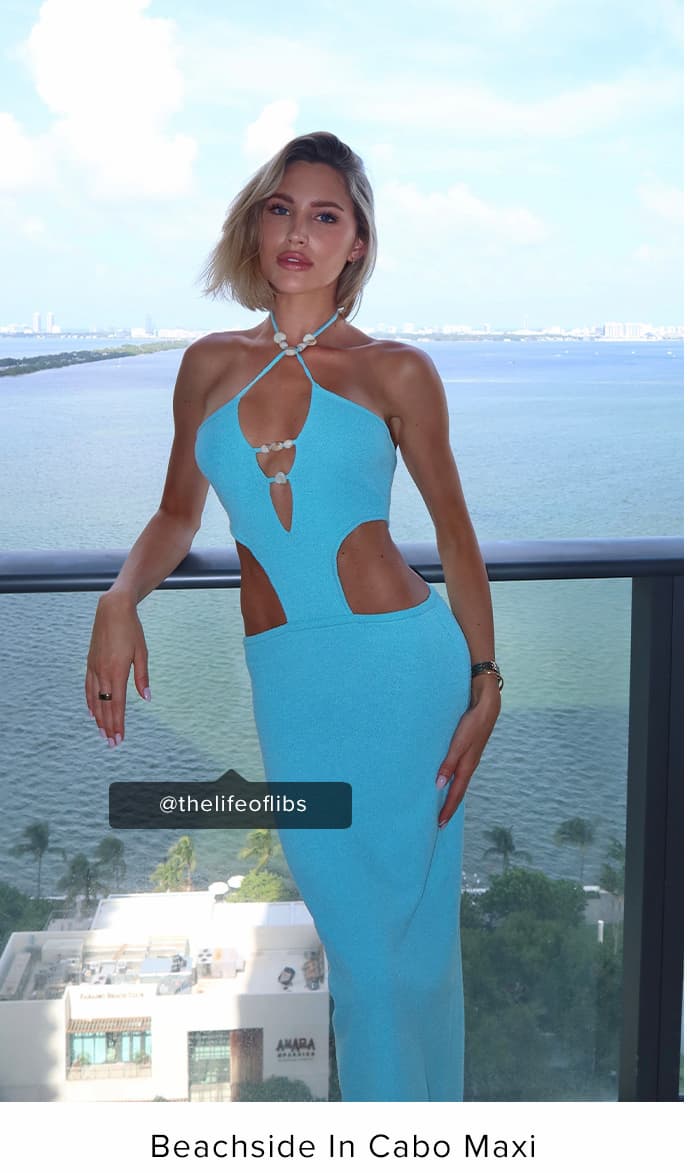 Beachside In Cabo Knit Halter Maxi Dress Aqua