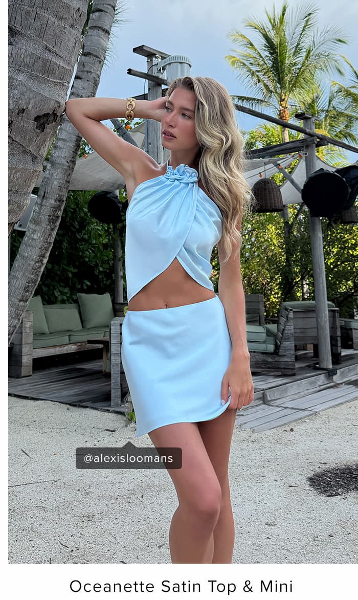 Oceanette Satin Mini Skirt & Top Blue