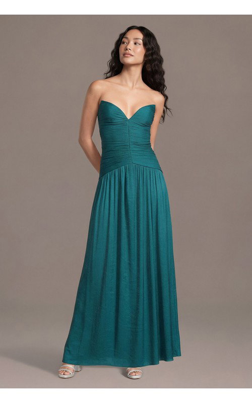 Metallic Strapless Ruched Bodice Drop Waist Dress