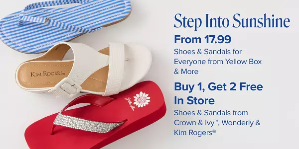 Step into sunshine. From 17.99 shoes and sandals for everyone .Shop now. Various pairs of sandals.