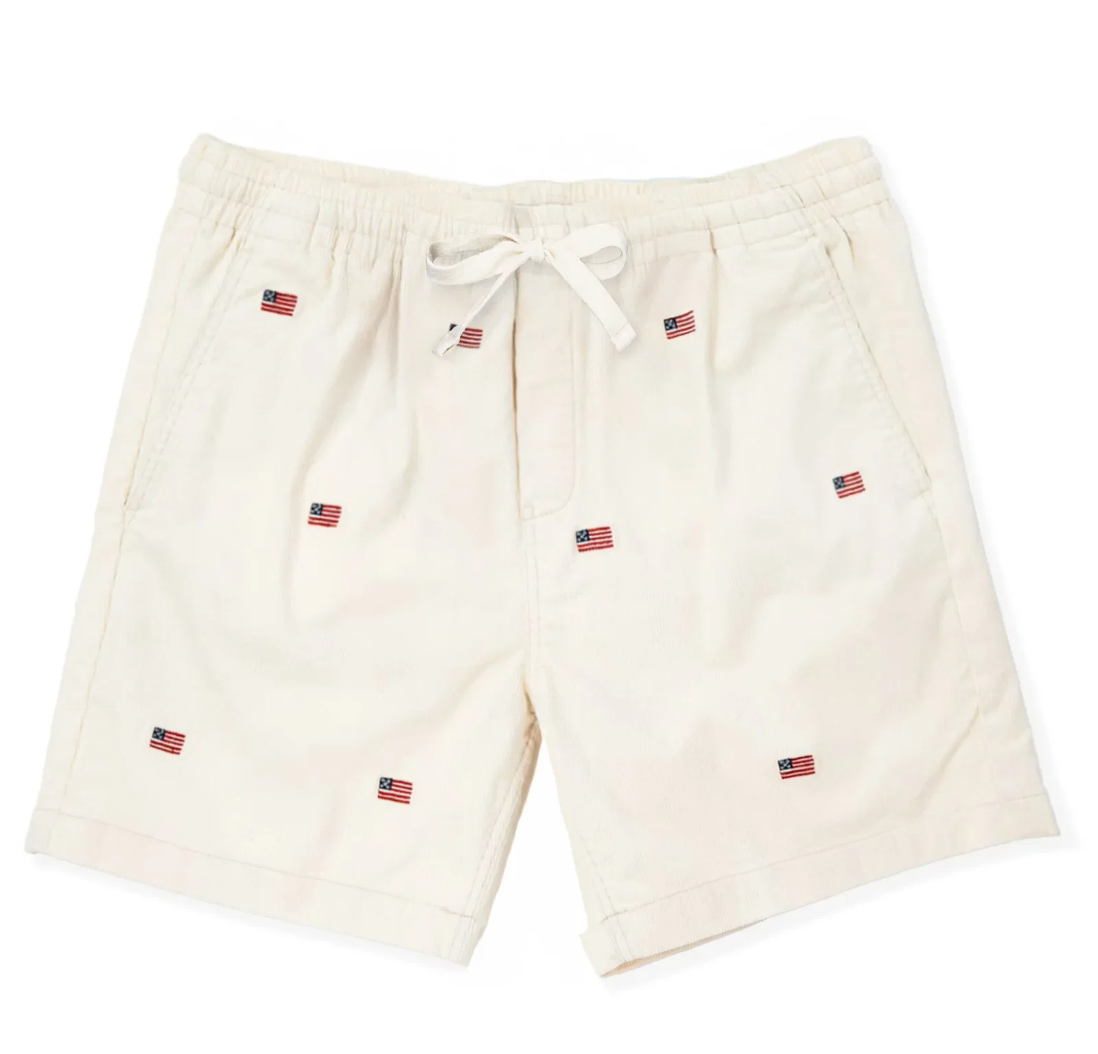 Image of American Flag Corduroy Drawstring Shorts in Cream