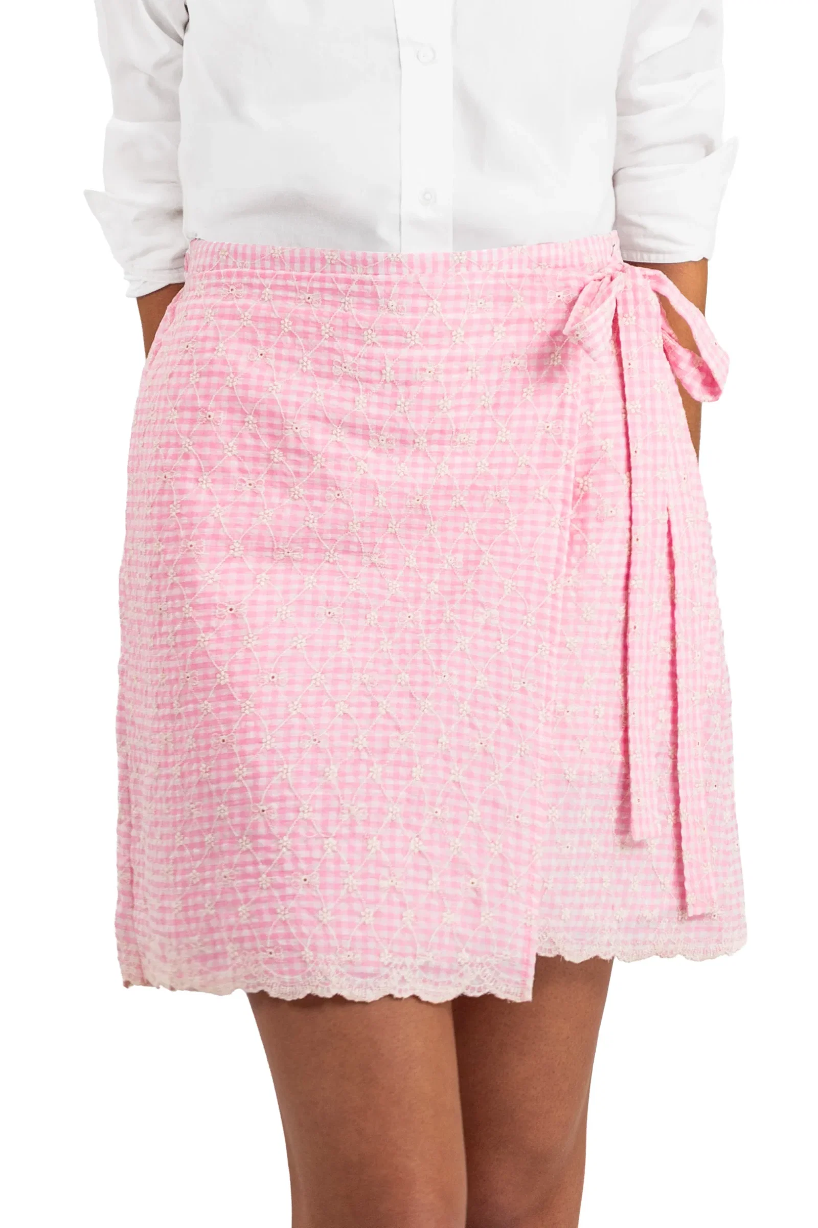 Image of Rose Gingham Eyelet Wrap Skirt