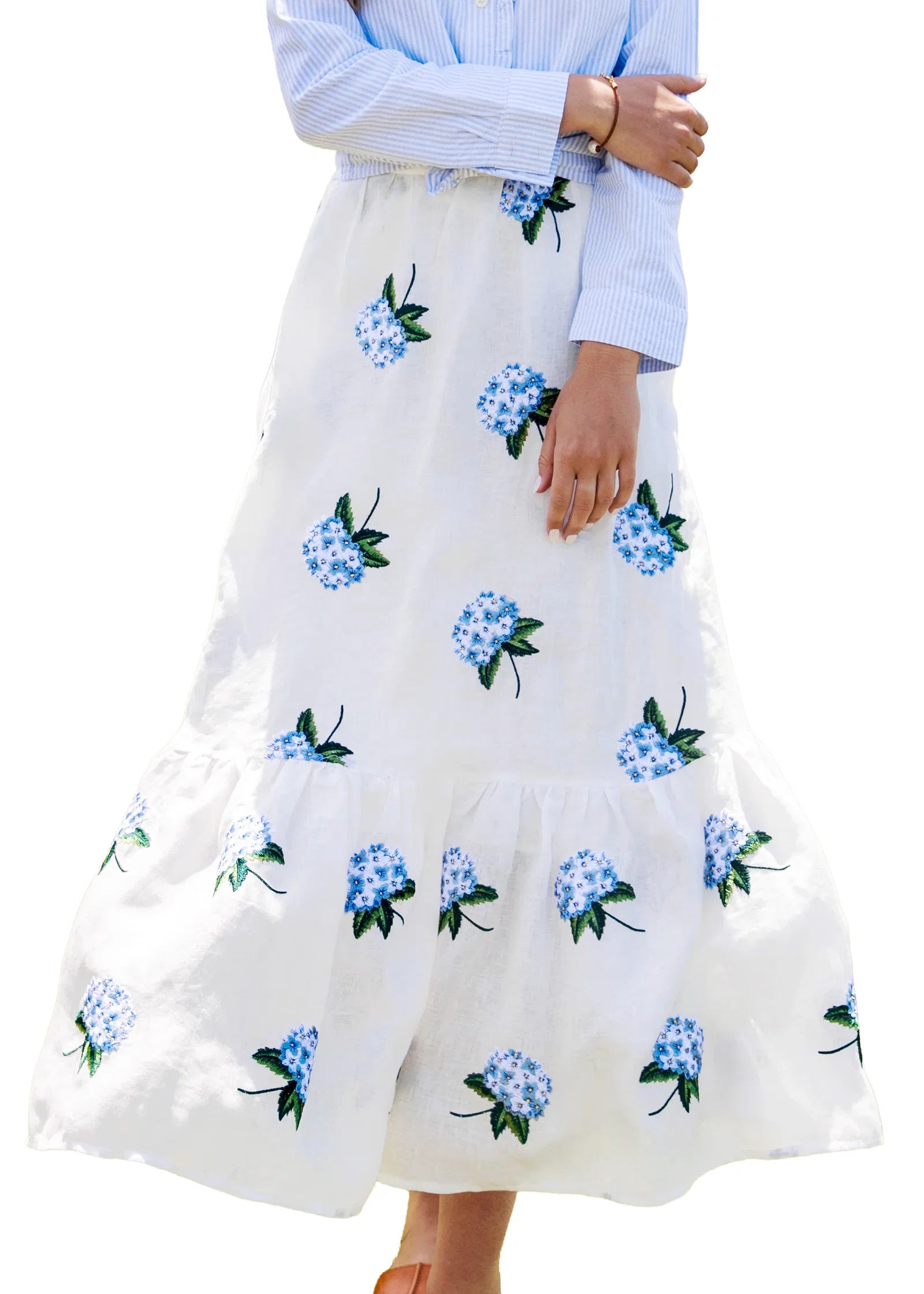 Image of Hydrangea Embroidered Linen Skirt in White