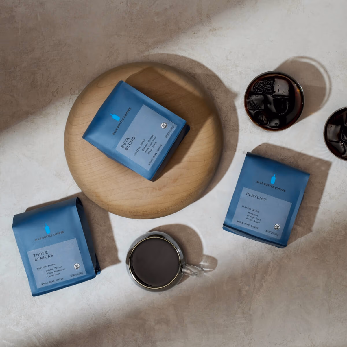 Image of coffee bags and coffee cups.