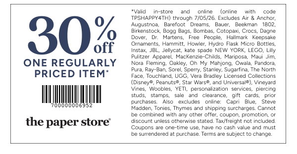 30% off one regularly priced item*
