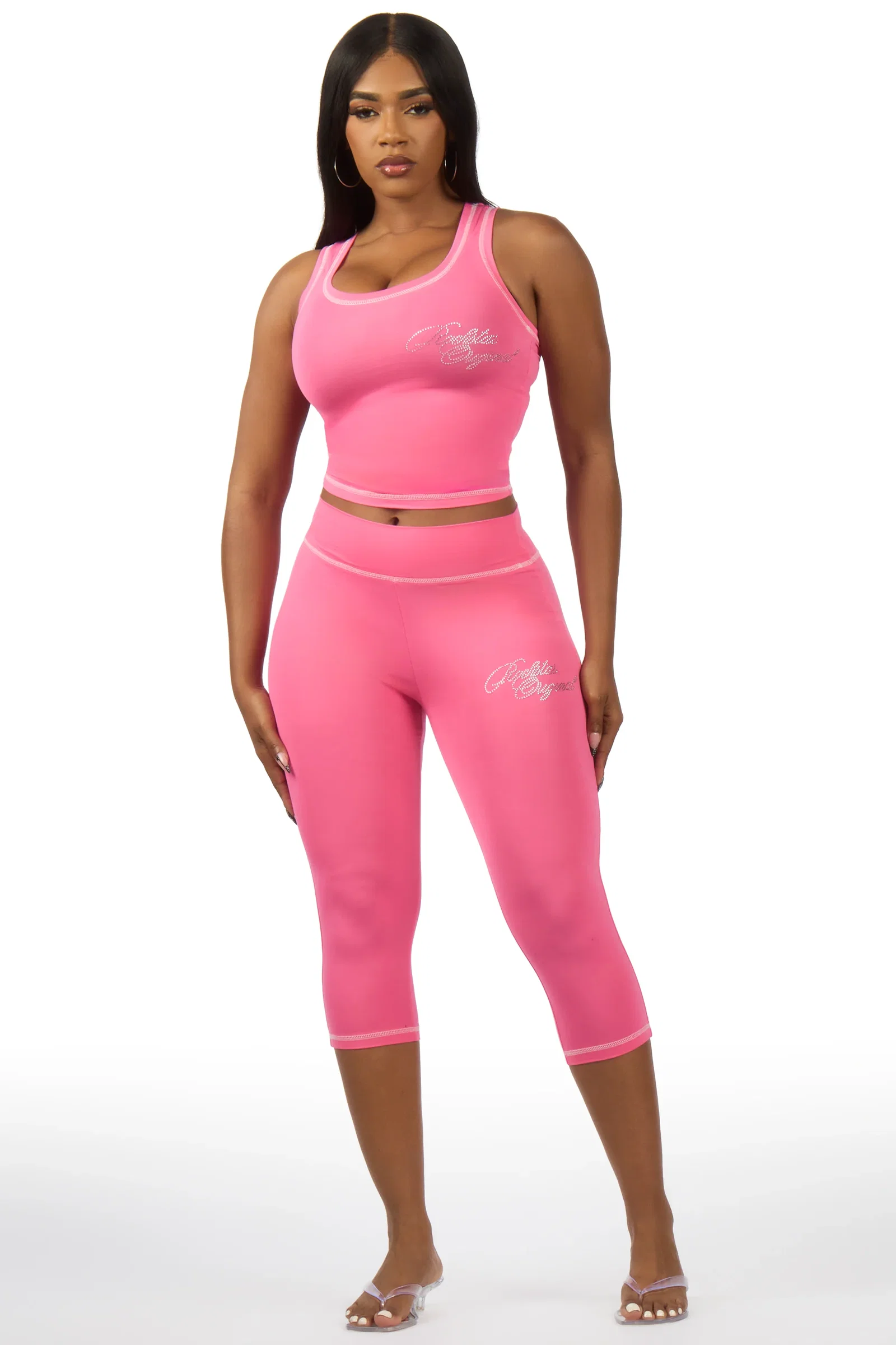 Image of Jacquelle Pink Tank Capri Lounge Set