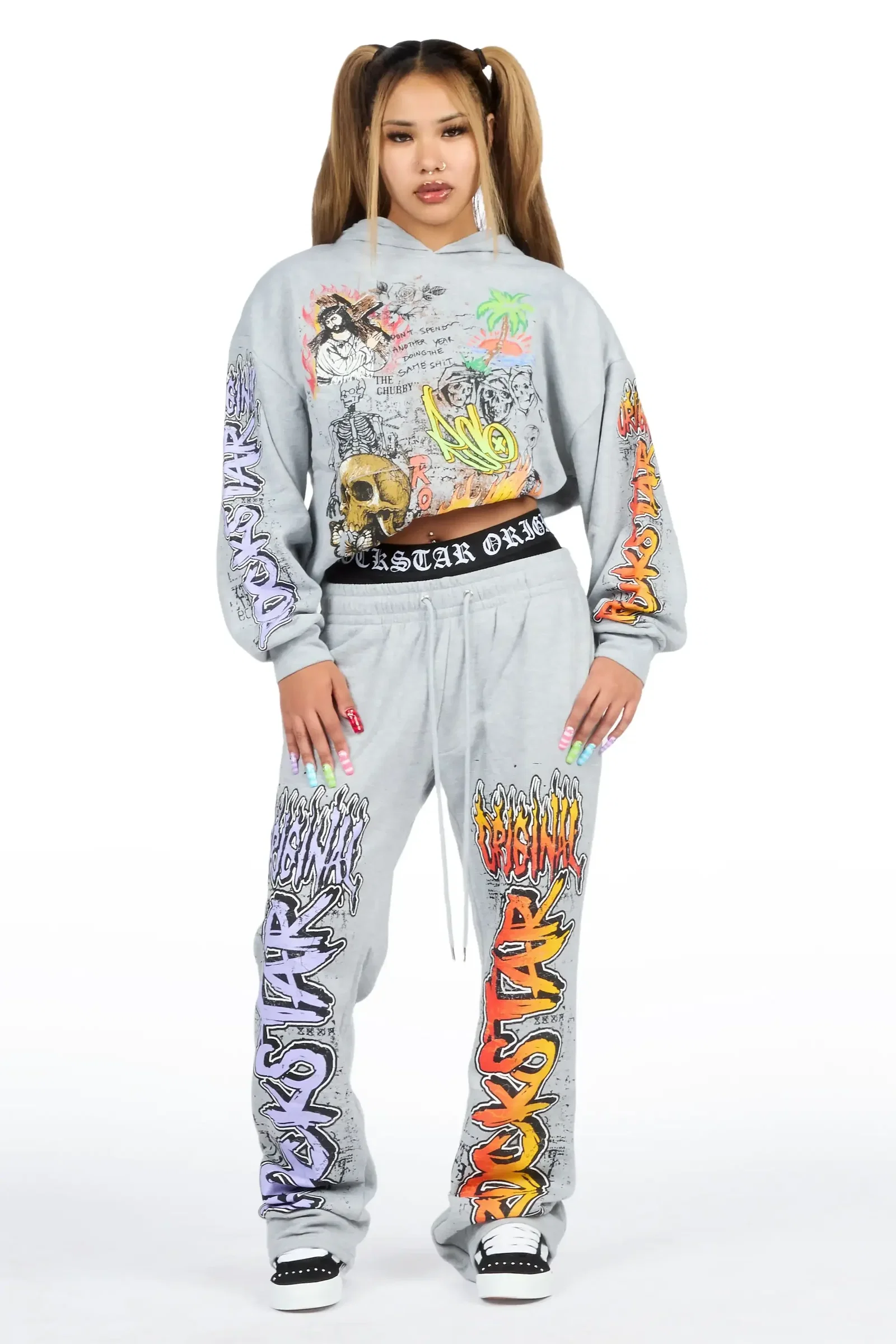 Image of Luxoré Heather Grey Graphic Baggy Fit Track Set