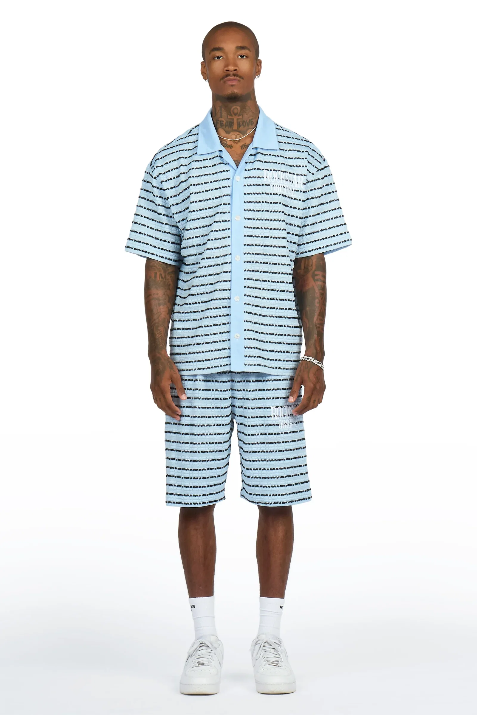 Image of Jacobson Blue Button Down Shirt/Short Set