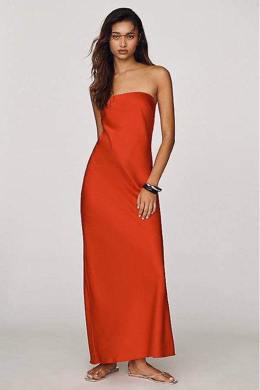 The Fleur Strapless Satin Maxi Slip Dress