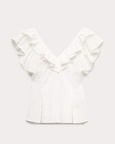 Soft White Embroidered Frill Detail Top
