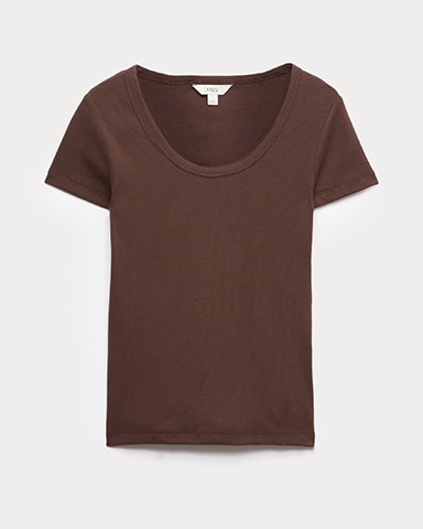 Chocolate Cotton Rich Scoop Neck Slim Fit T-Shirt