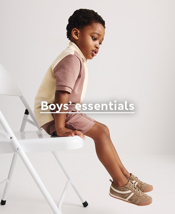 Boy wearing a Mocha Cotton Blend Pique Colour Block Polo Outfit