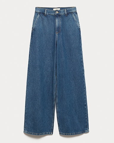 Medium Indigo High Waisted Smart Wide Leg Jeans