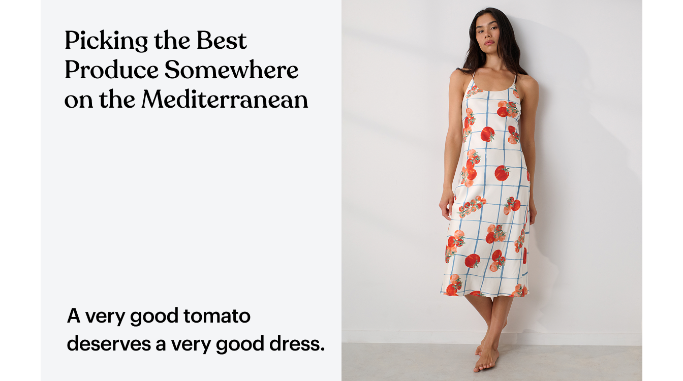 woman in tomatoe print dress 