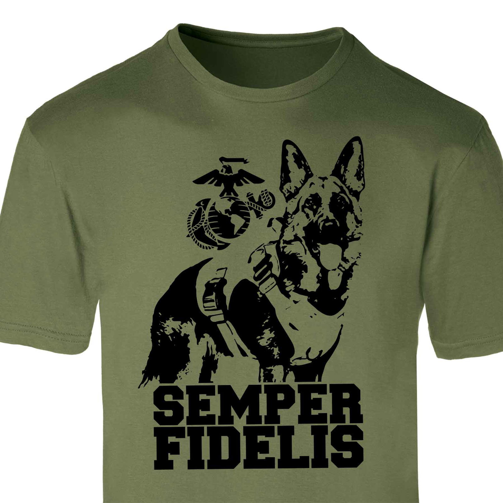 Image of Marine Corps K-9 T-shirt with German Shepherd Graphic Design