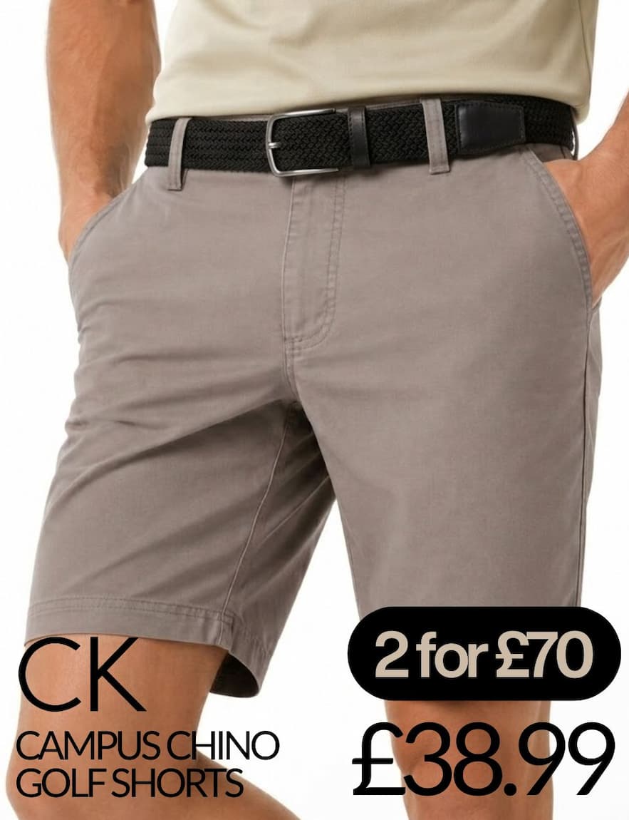 Calvin Klein Mens 2026 Campus Chino Lightweight Stretch Golf Shorts