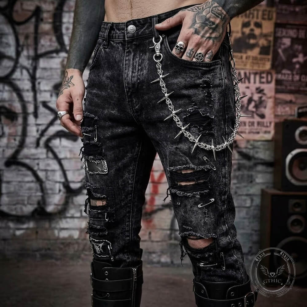 Image of Dark Punk Style Fishbone-Spliced Alloy Pants Chain