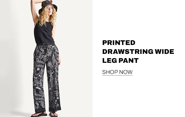 Printed Drawstring Wide Leg Pant