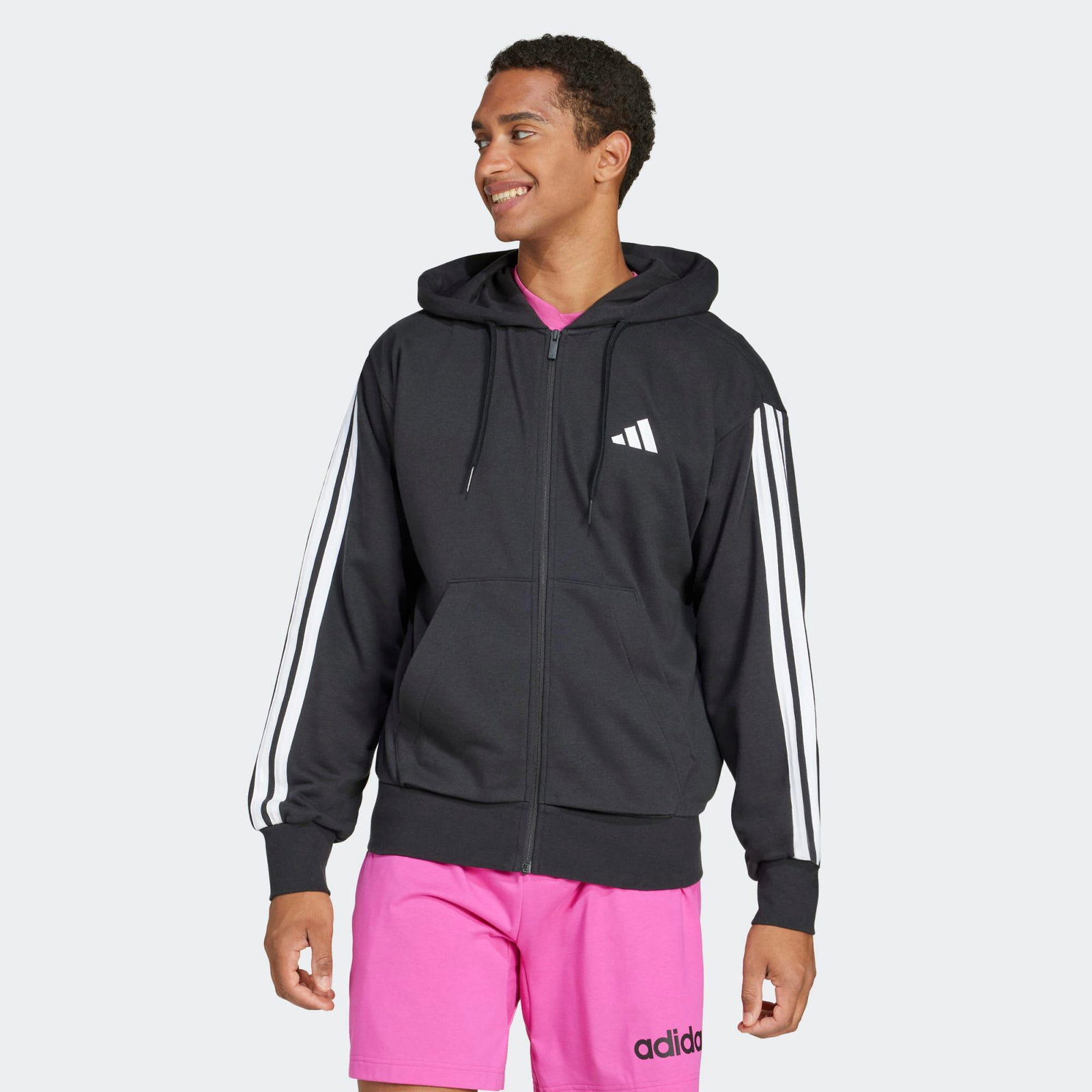 ADIDAS Men's Cotton Zip-Up Hoodie - Black