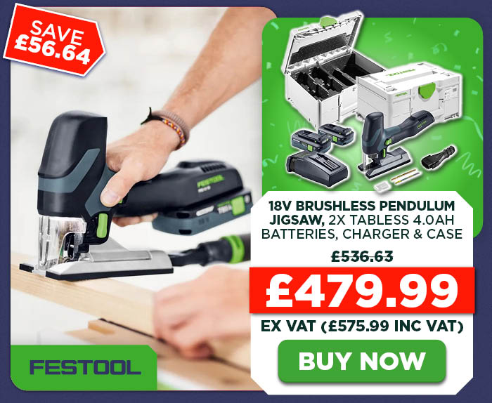 Festool CARVEX PSC-E 18 EB-Basic Brushless Pendulum Jigsaw, 2x Tabless 4.0Ah Batteries, Charger & Case