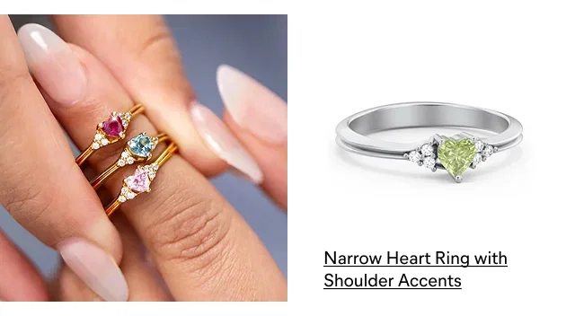 Narrow Heart Ring with Shoulder Accents