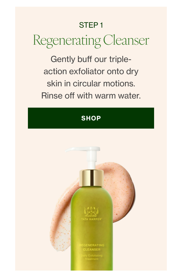 Gently buff our triple-action exfoliator onto dry skin in circular motions. Rinse off with warm water.