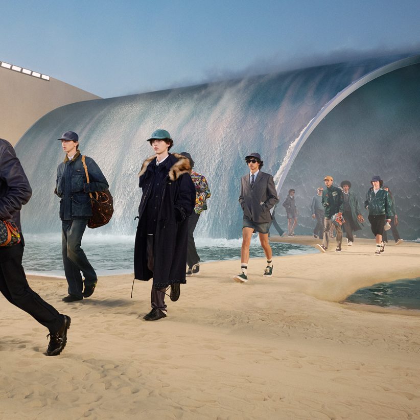 Jumbo tidal wave cascades through Louis Vuitton show in Paris