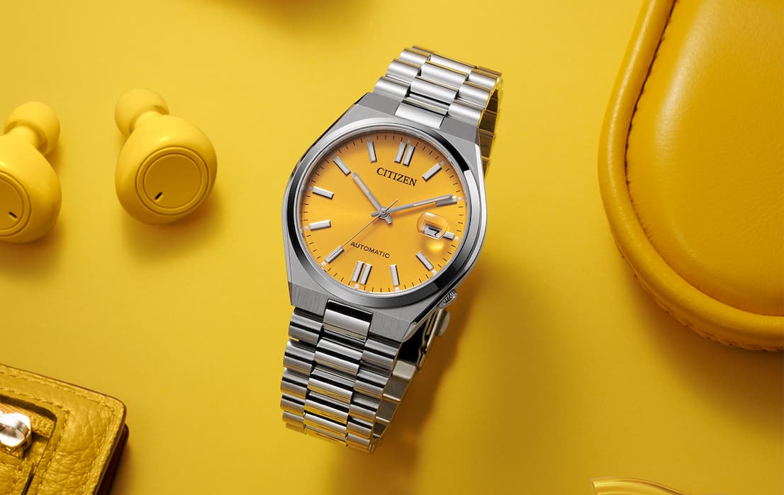 TSUYOSA Yellow Dial Stainless Steel Bracelet NJ0150-56Z