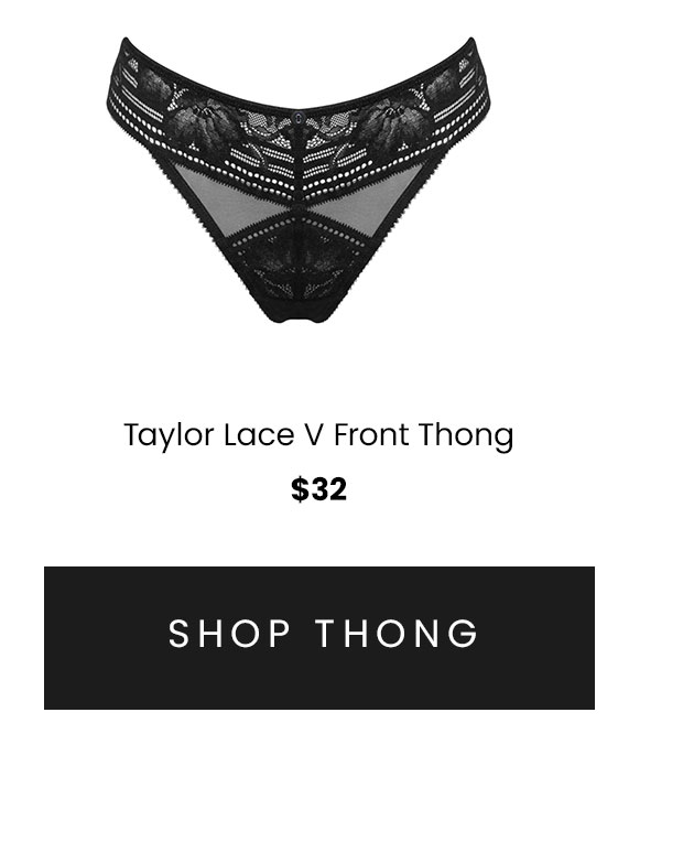 Taylor Lace V Front Thong - Black