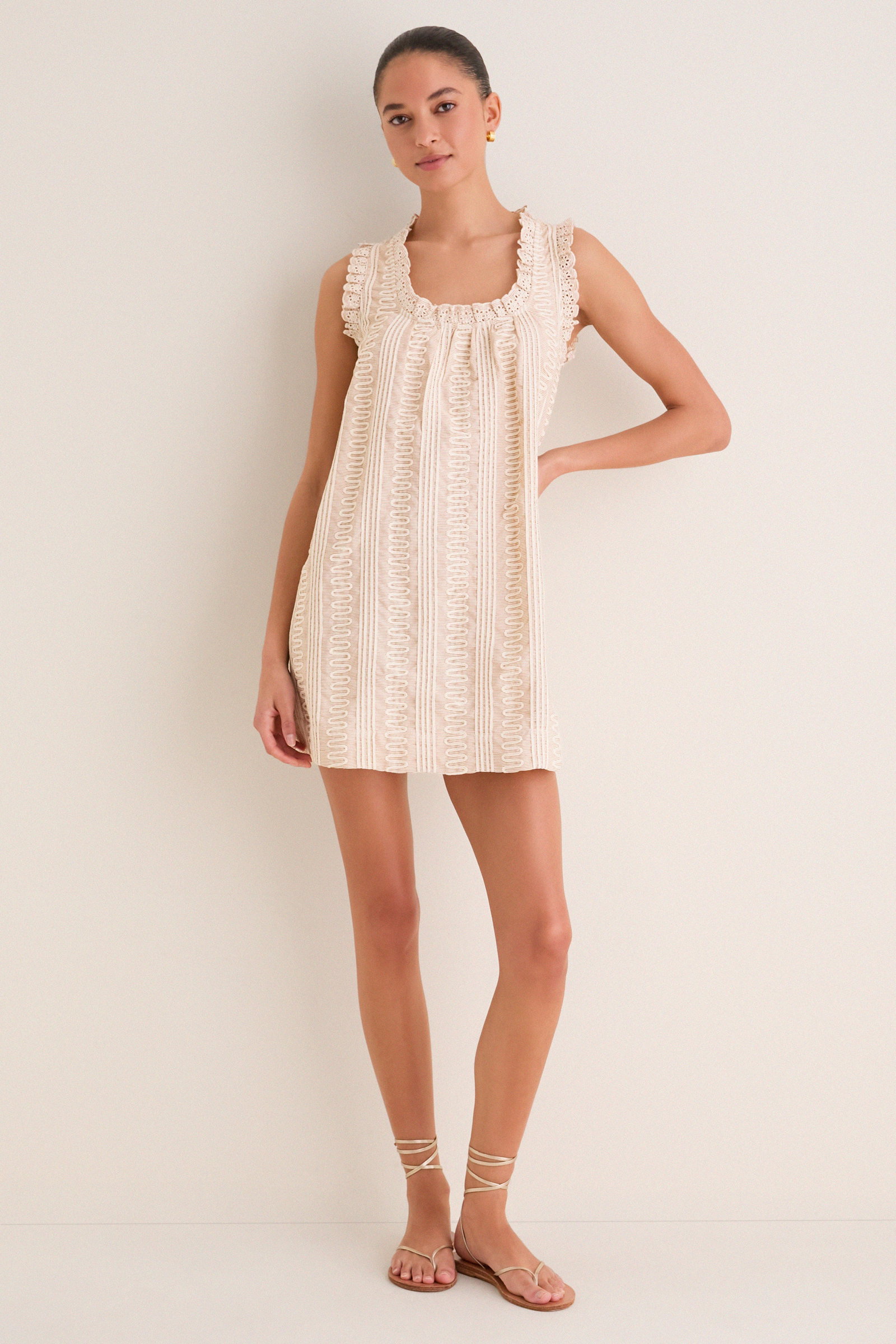 Image of Tan & Cream Applique Valerie Mini Dress
