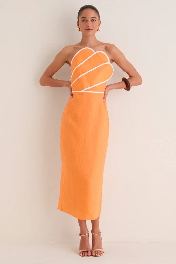 Image of Orange Linen Clementine Maxi Dress