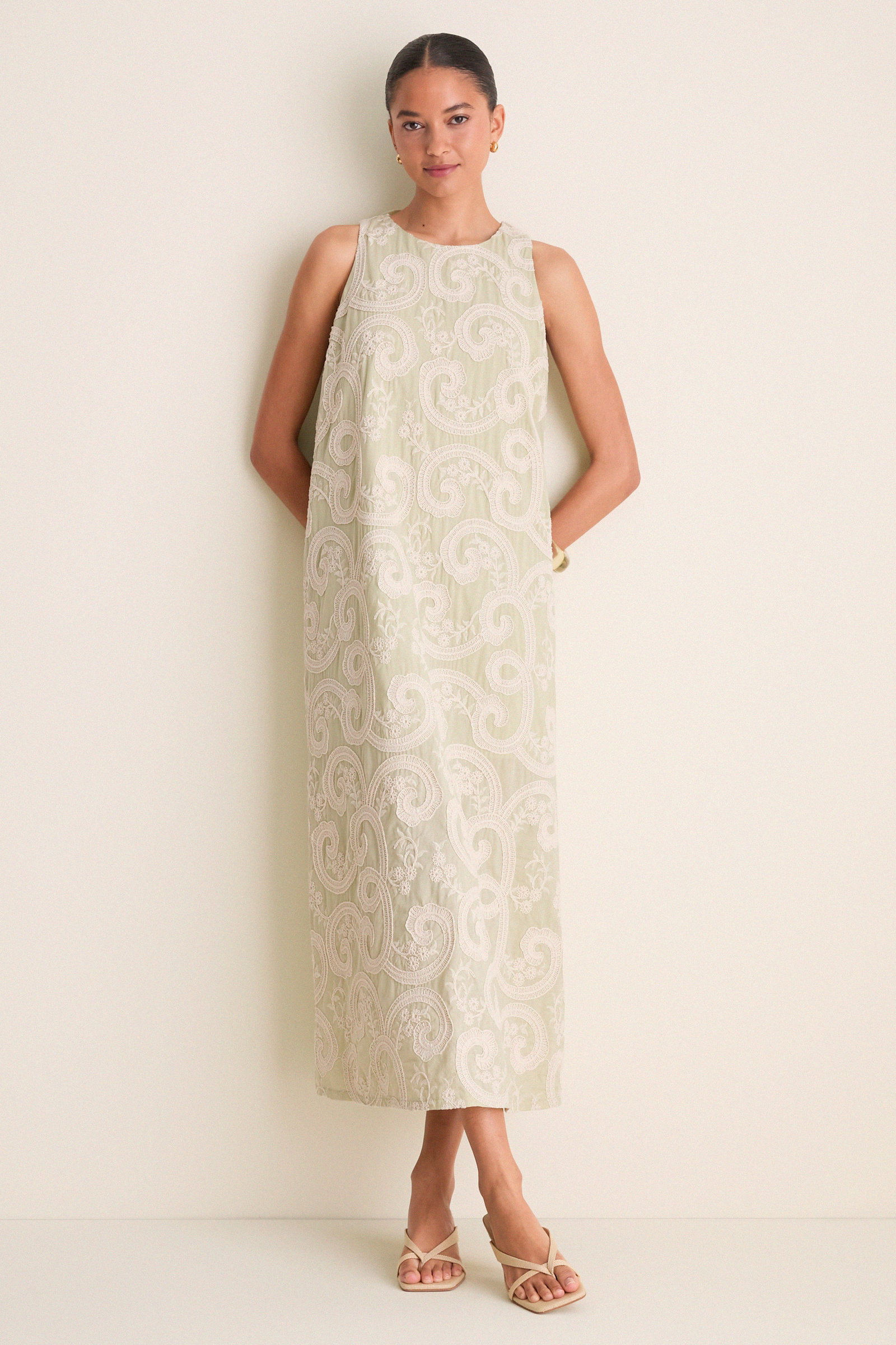 Image of Celadon Scroll Embroidered Portia Dress