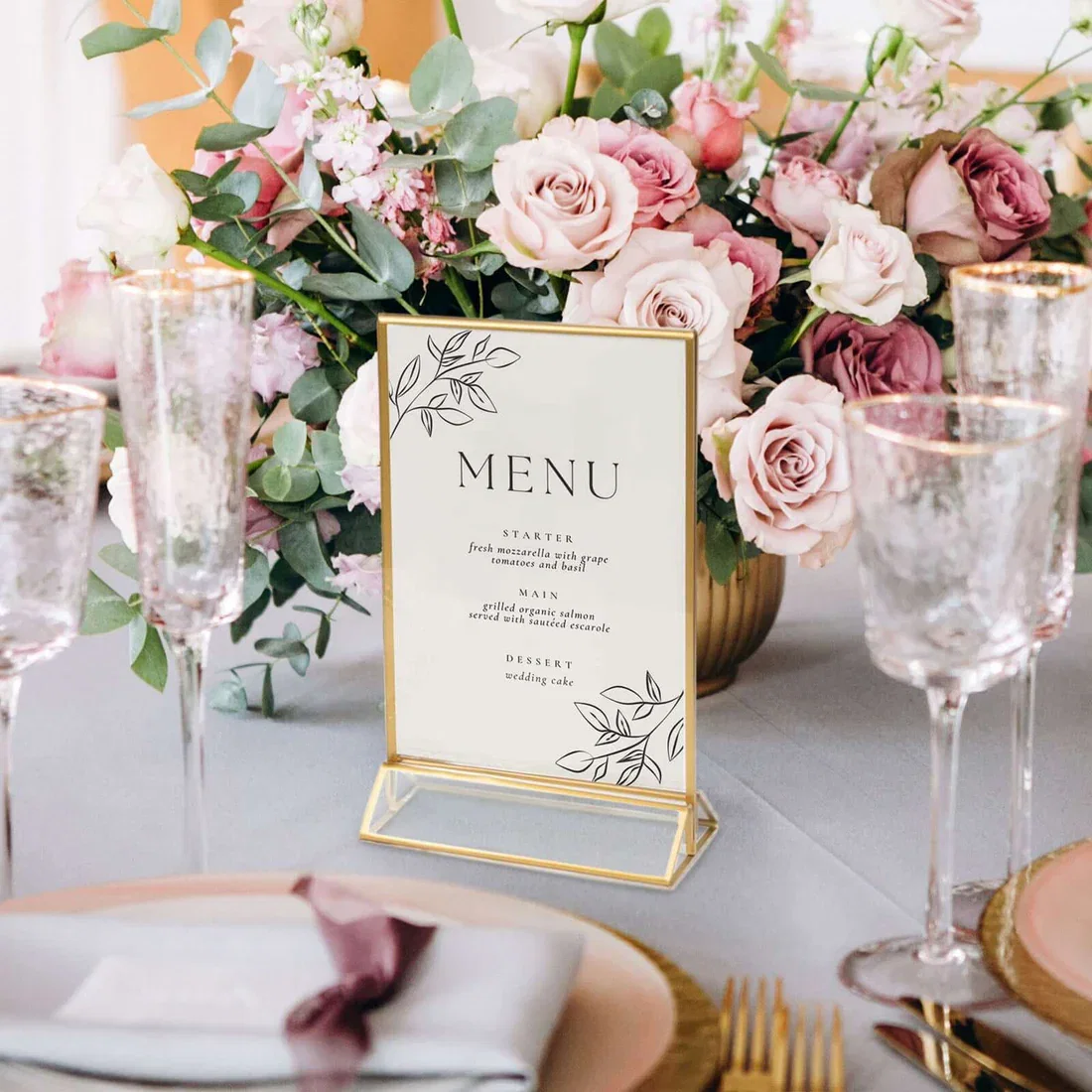 Gold frame acrylic table sign holders