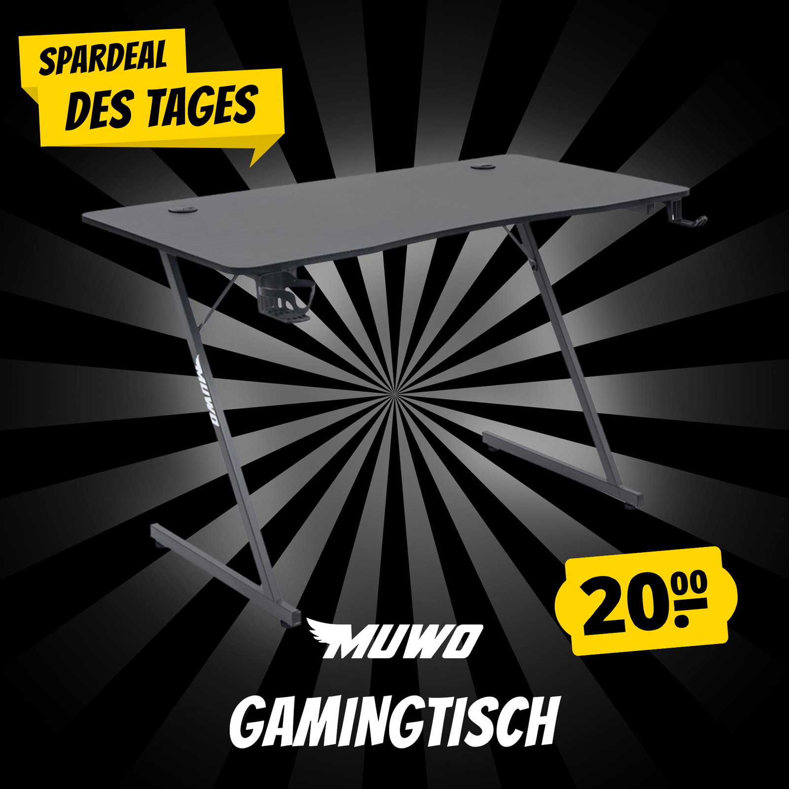 MUWO "Vision" E-Sports Gamingtisch schwarz/grau