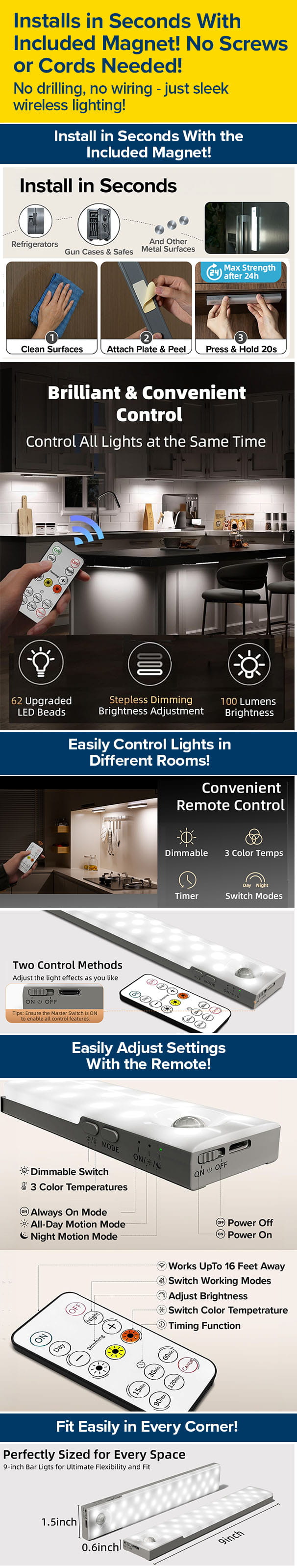 Installs in Seconds With Included Magnet! No Screws or Cords Needed!
