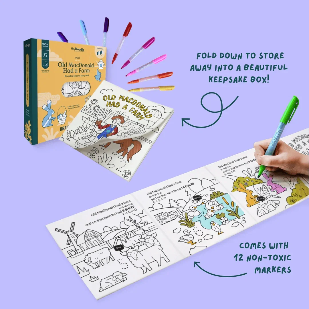 Image of HeyDoodle Old MacDonald Had a Farm Tales - Reusable Colouring Book
