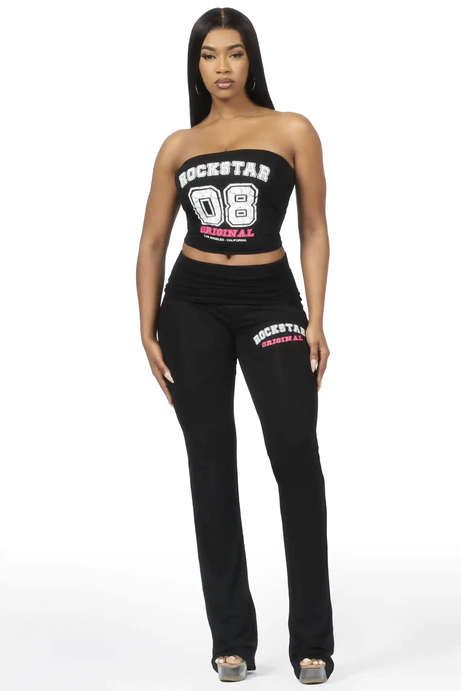 Image of Lareshe Black Tube Foldover Pant Set