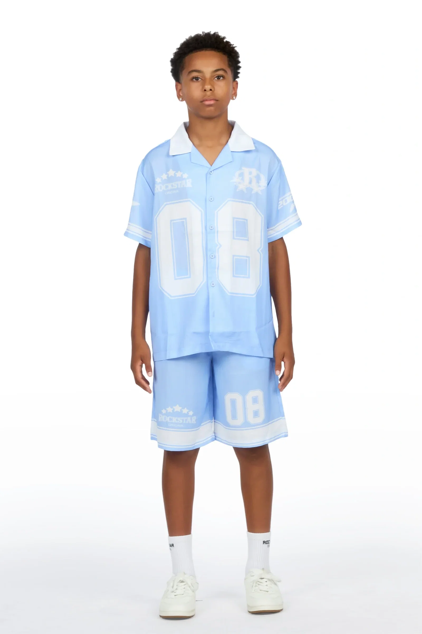 Image of Boys Tim Blue Button Down T-Shirt/Short Set