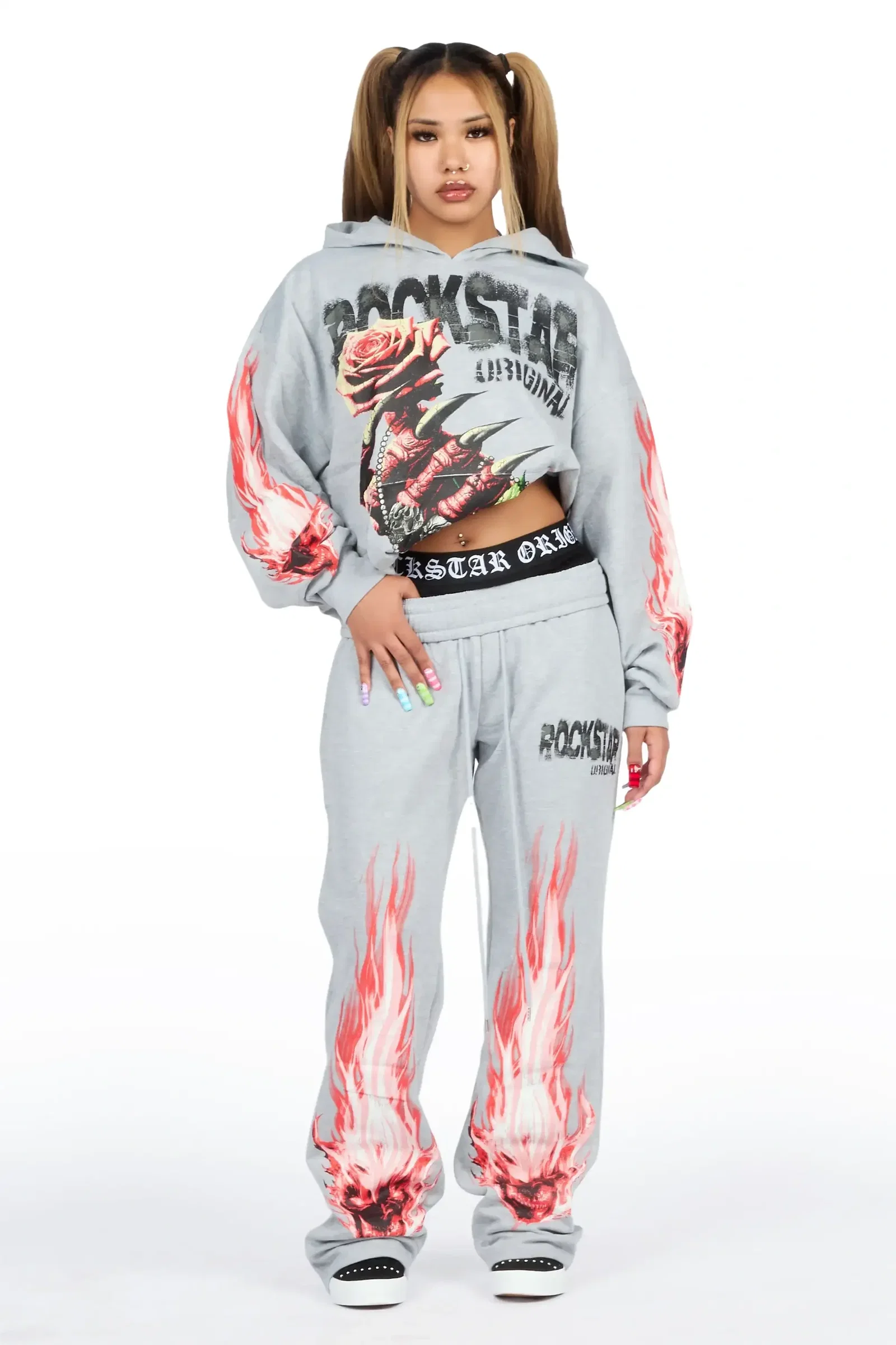 Image of Kyntra Heather Grey Graphic Baggy Fit Track Set