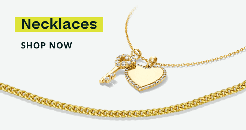 Diverse gold link chains, one with key & heart pendant. Necklaces. Click here to shop now