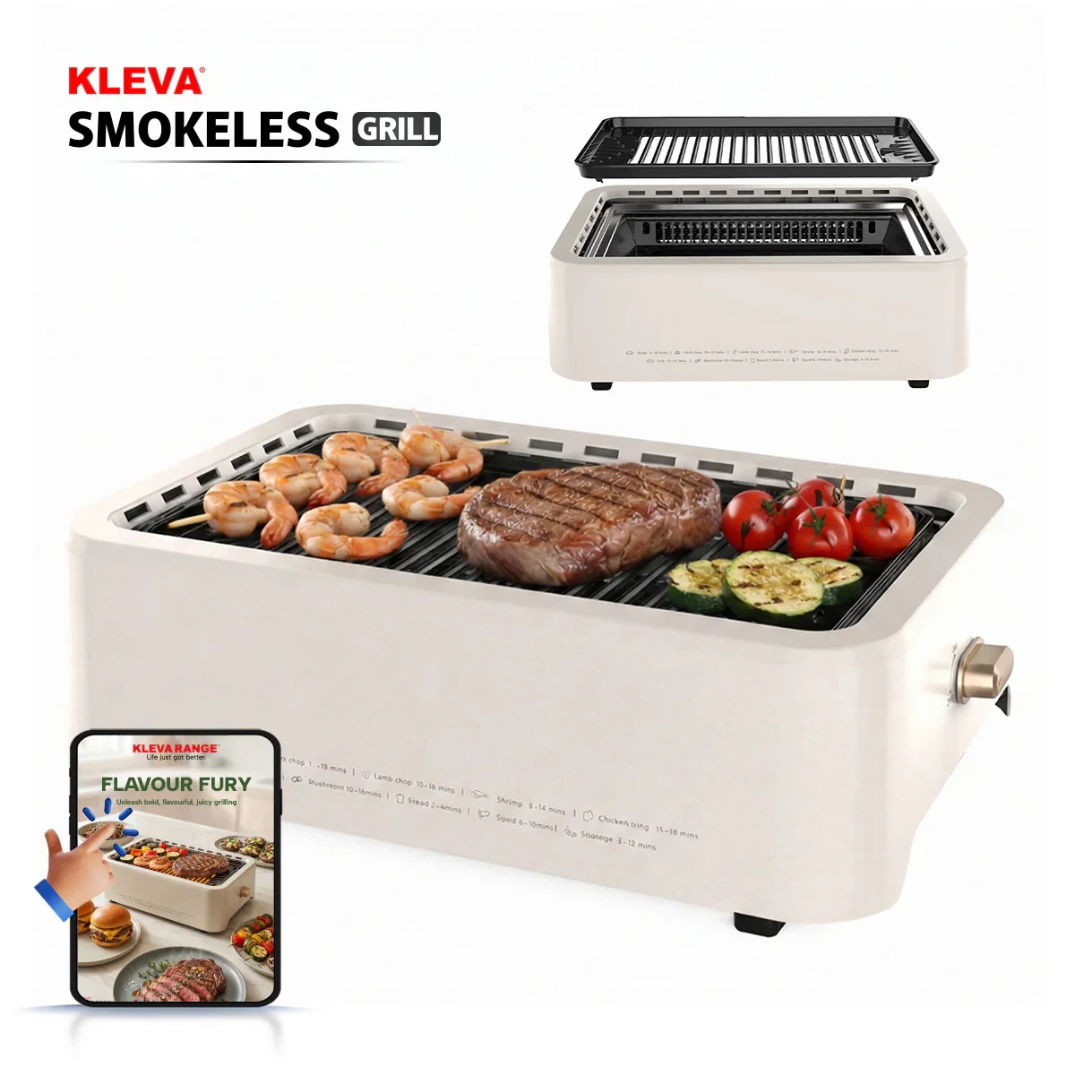 Image of KLEVA® Smokeless Grill - Juicy, Compact and Flavourful, Indoor & Outdoor Grilling