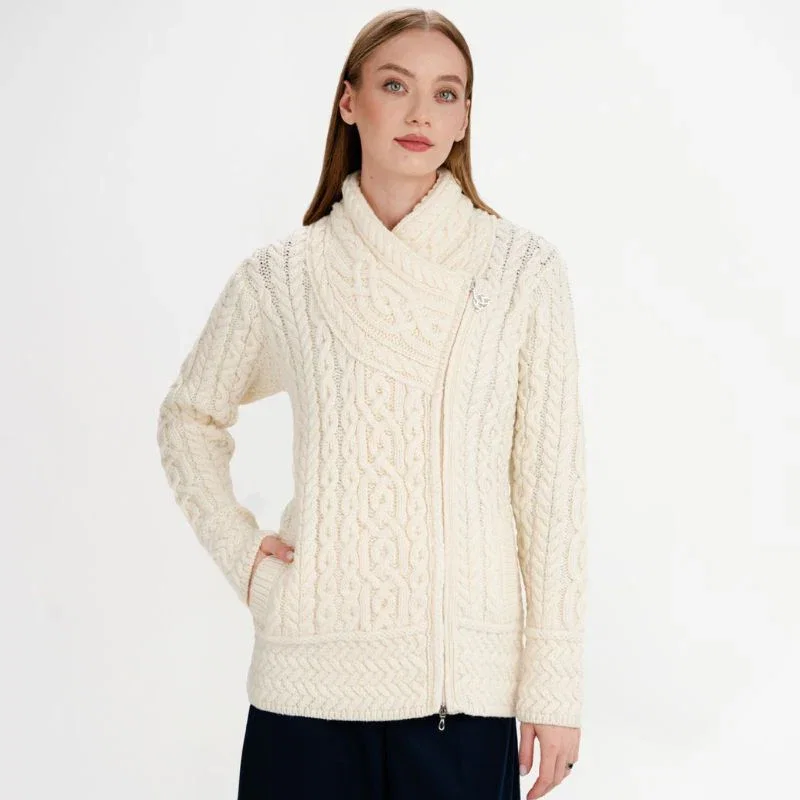 Image of Women's Cable Pattern Side Zip Aran Cardigan