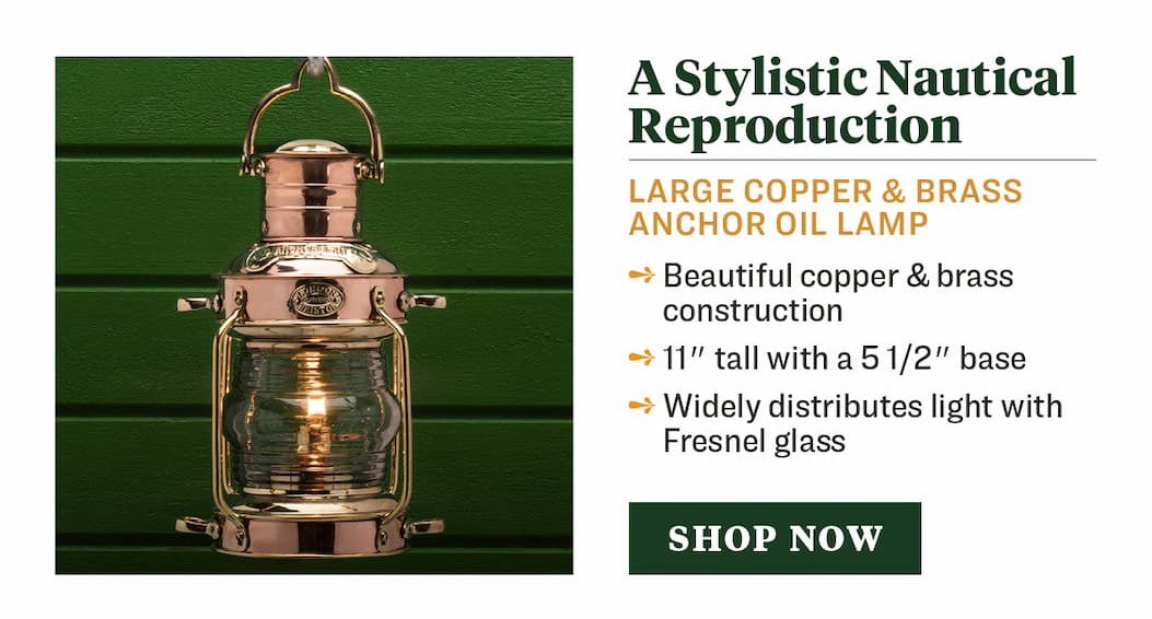 Large Copper & Brass Anchor Oil Lamp