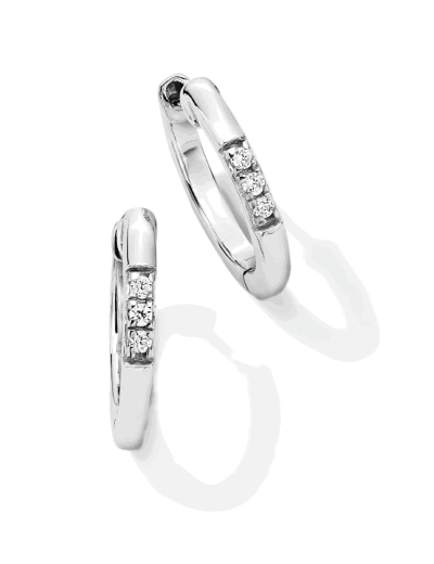 Hoop earrings each with 3 small diamonds. 